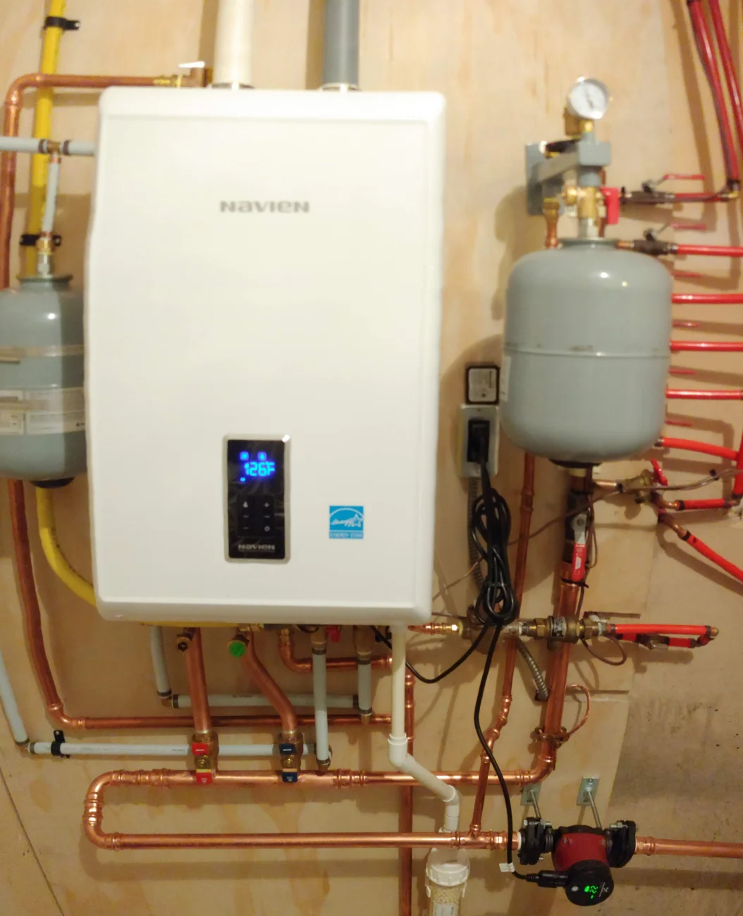 Residential boiler and organized copper pipework